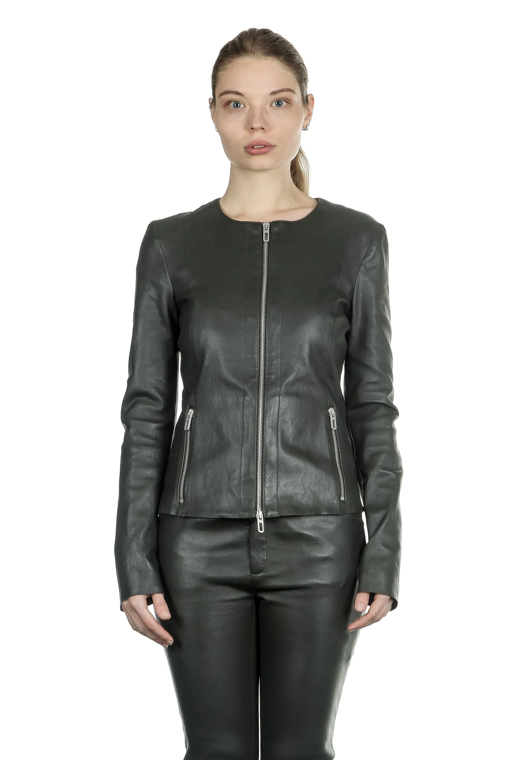 DROMe Damen Leder Jacke khaki