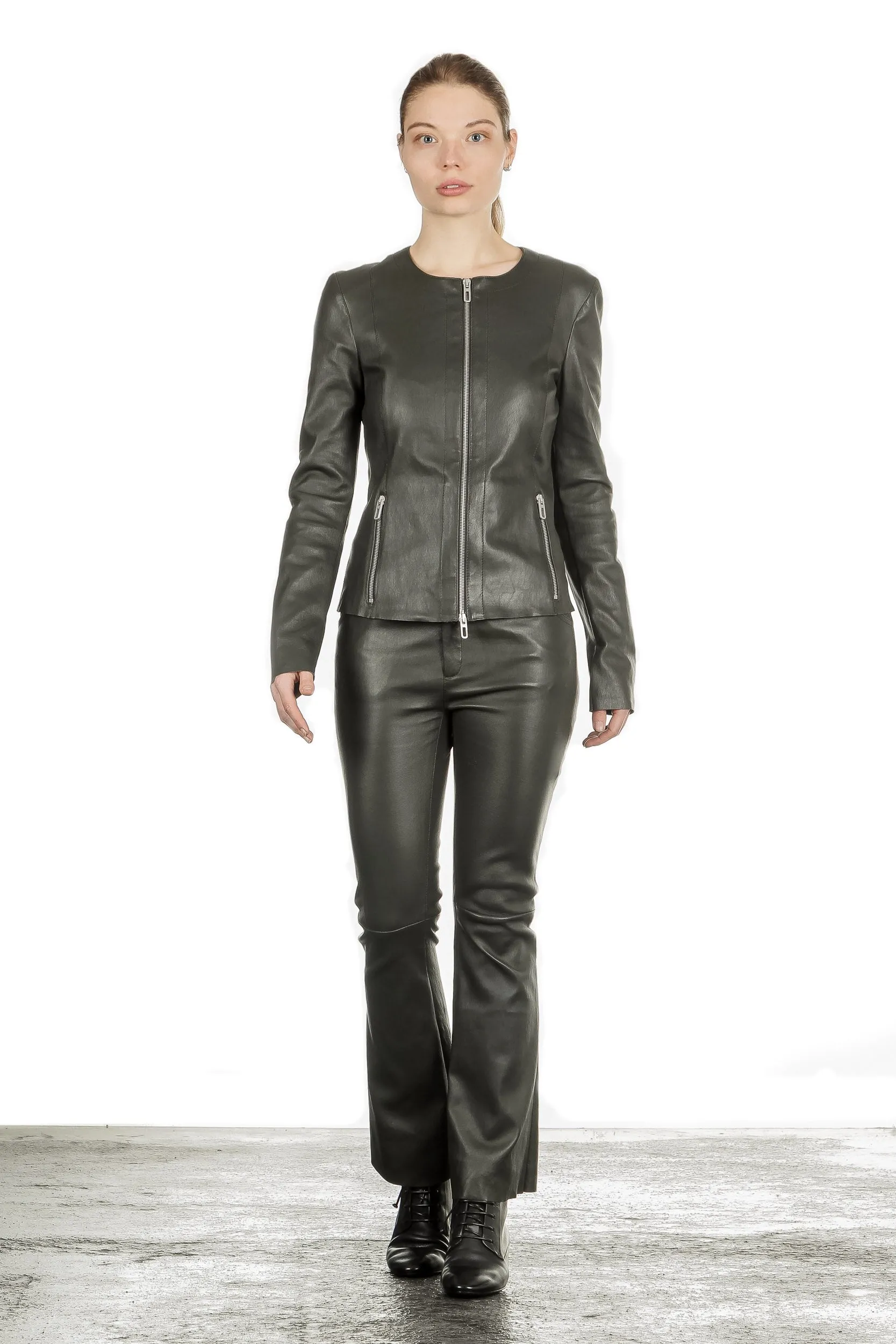 DROMe Damen Leder Jacke khaki