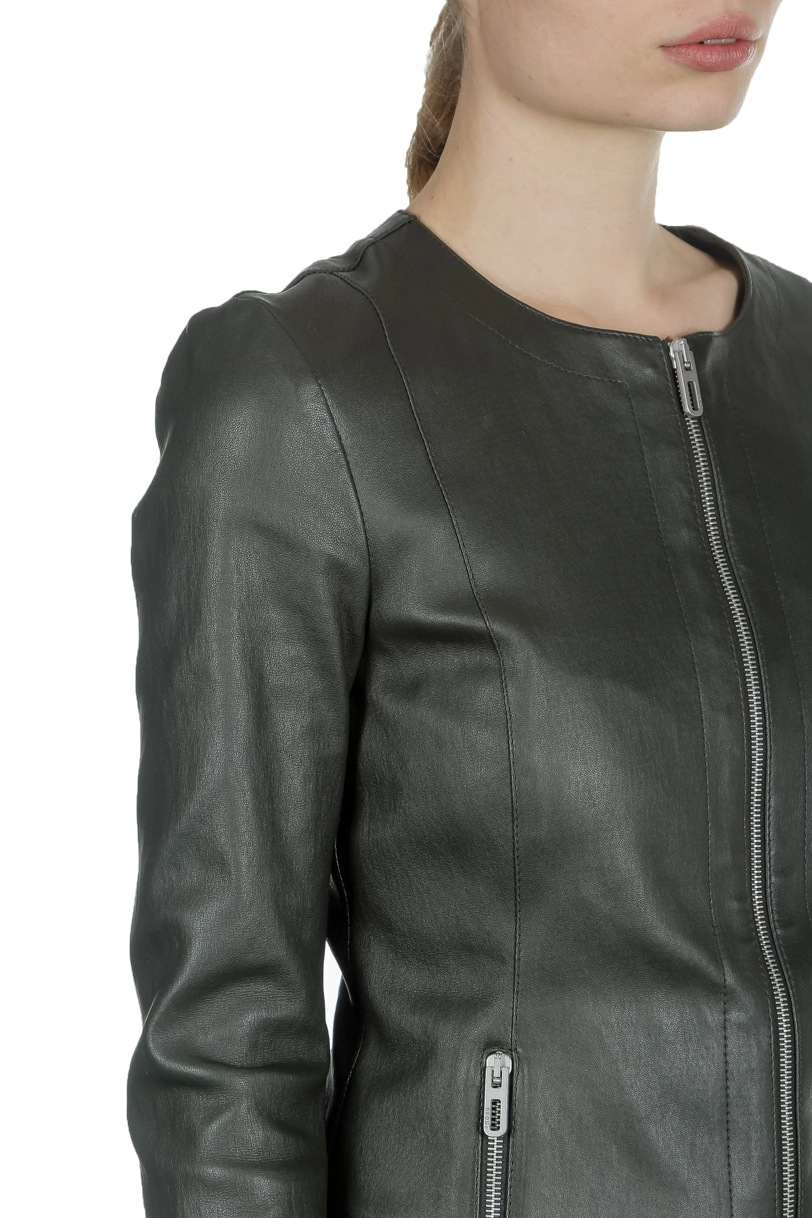 DROMe Damen Leder Jacke khaki