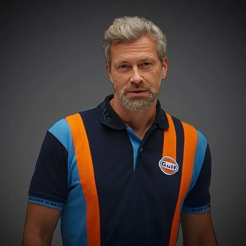 Gulf Poloshirt Racing Stripes Marineblau - Herren