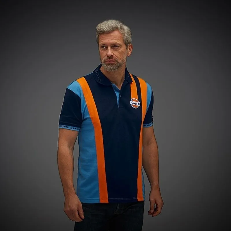 Gulf Poloshirt Racing Stripes Marineblau - Herren