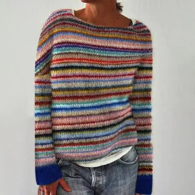 Heidi-Mode | Eleganter Gestreifter Langärmeliger Pullover