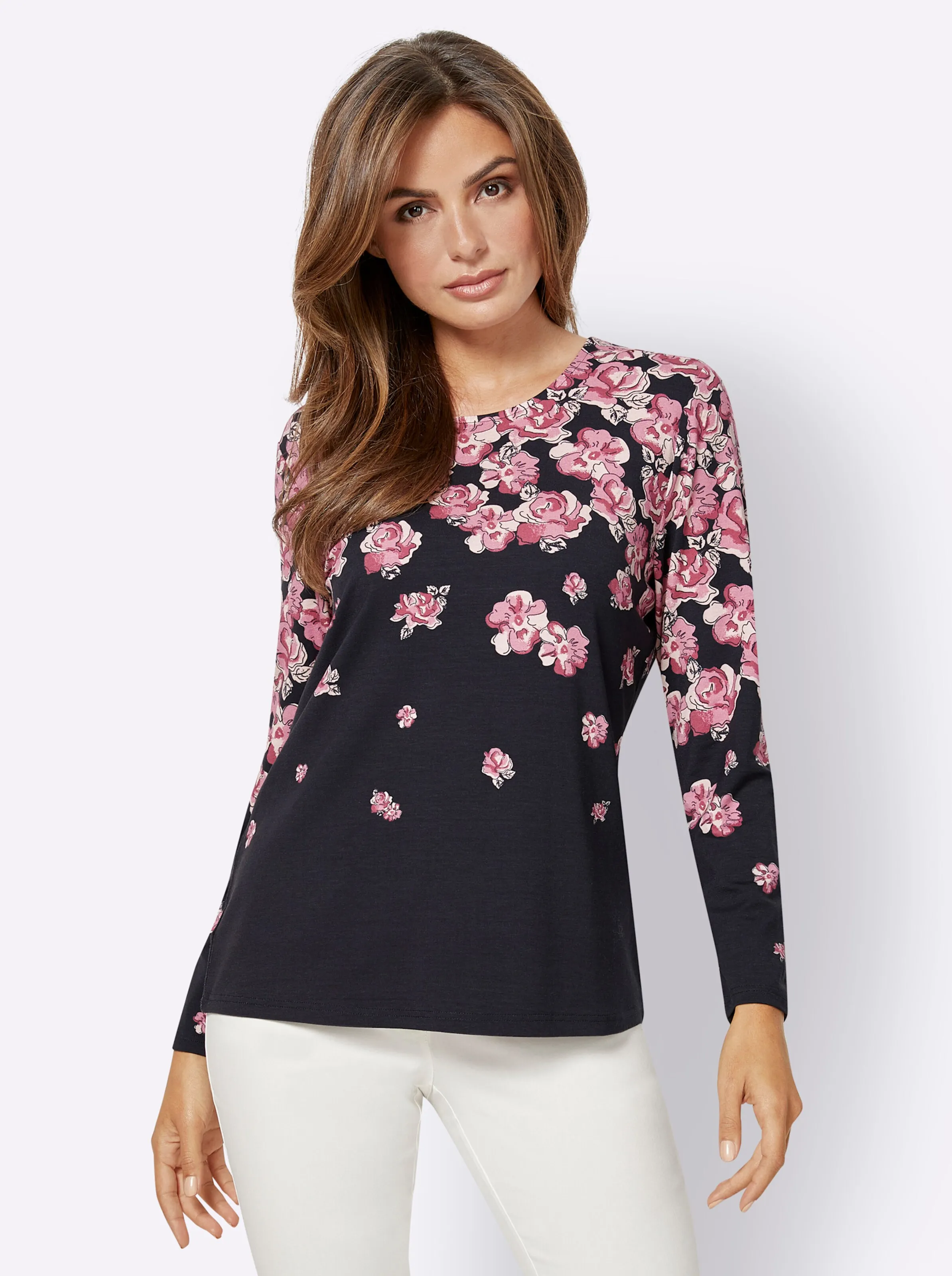 Langarmshirt in marine-bedruckt