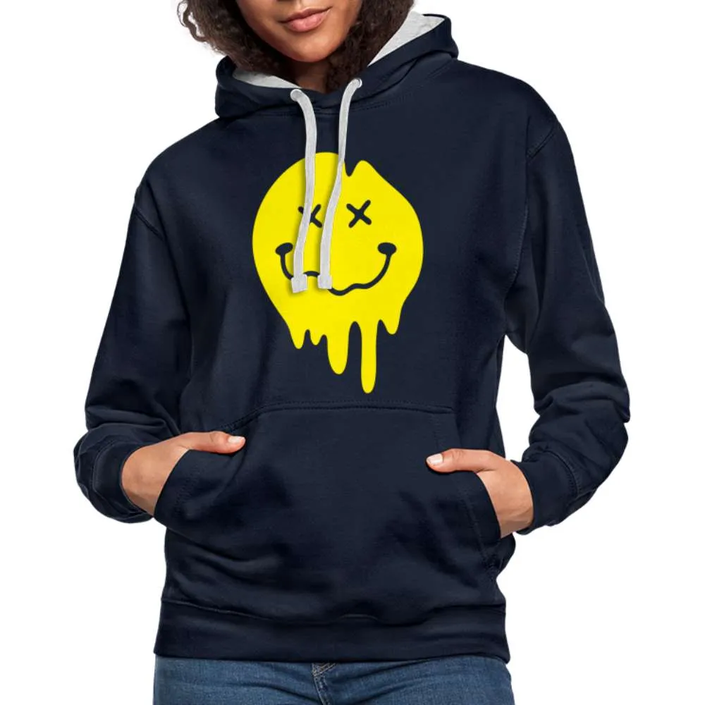 Lustiges Smiley zerlaufenes Emoji Unisex Kontrast-Hoodie