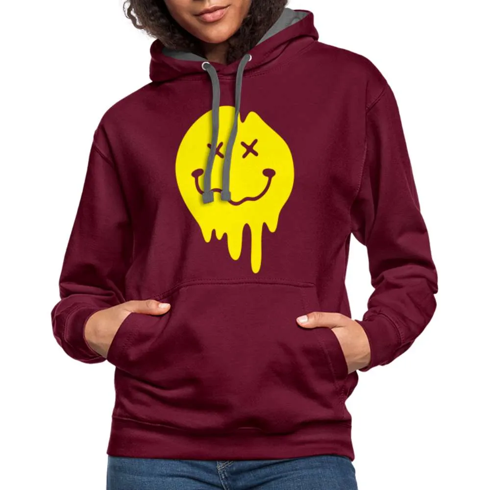 Lustiges Smiley zerlaufenes Emoji Unisex Kontrast-Hoodie