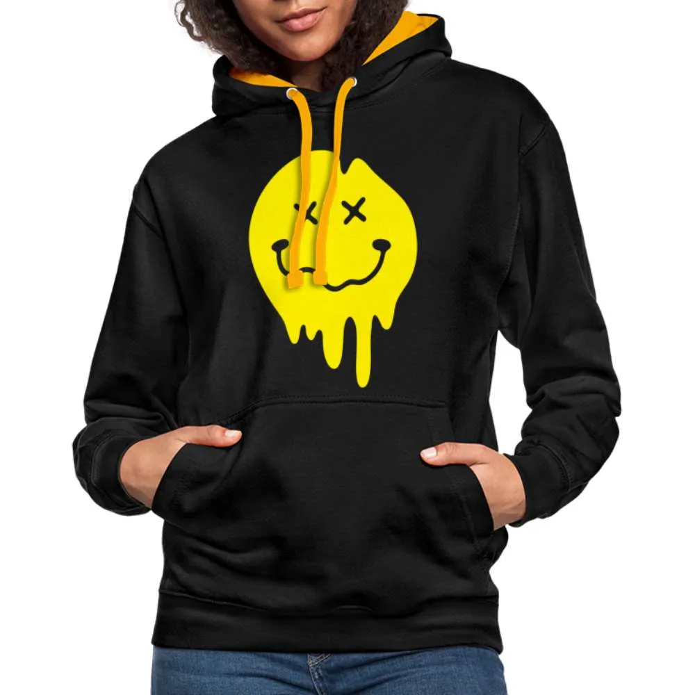Lustiges Smiley zerlaufenes Emoji Unisex Kontrast-Hoodie