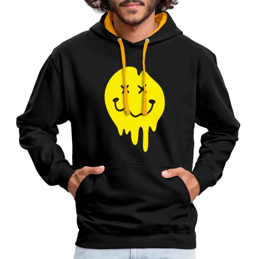 Lustiges Smiley zerlaufenes Emoji Unisex Kontrast-Hoodie