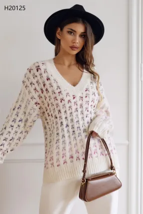Mehrschichtiger Pullover mit V-Ausschnitt und Wolle