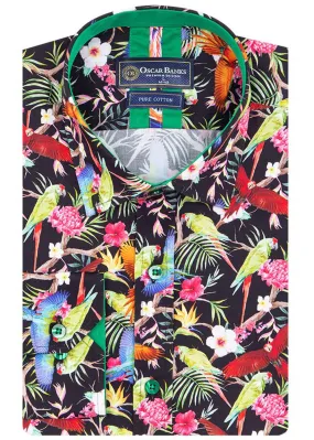 Oscar Banks Herren Parrot Jungle Hemd Schwarz