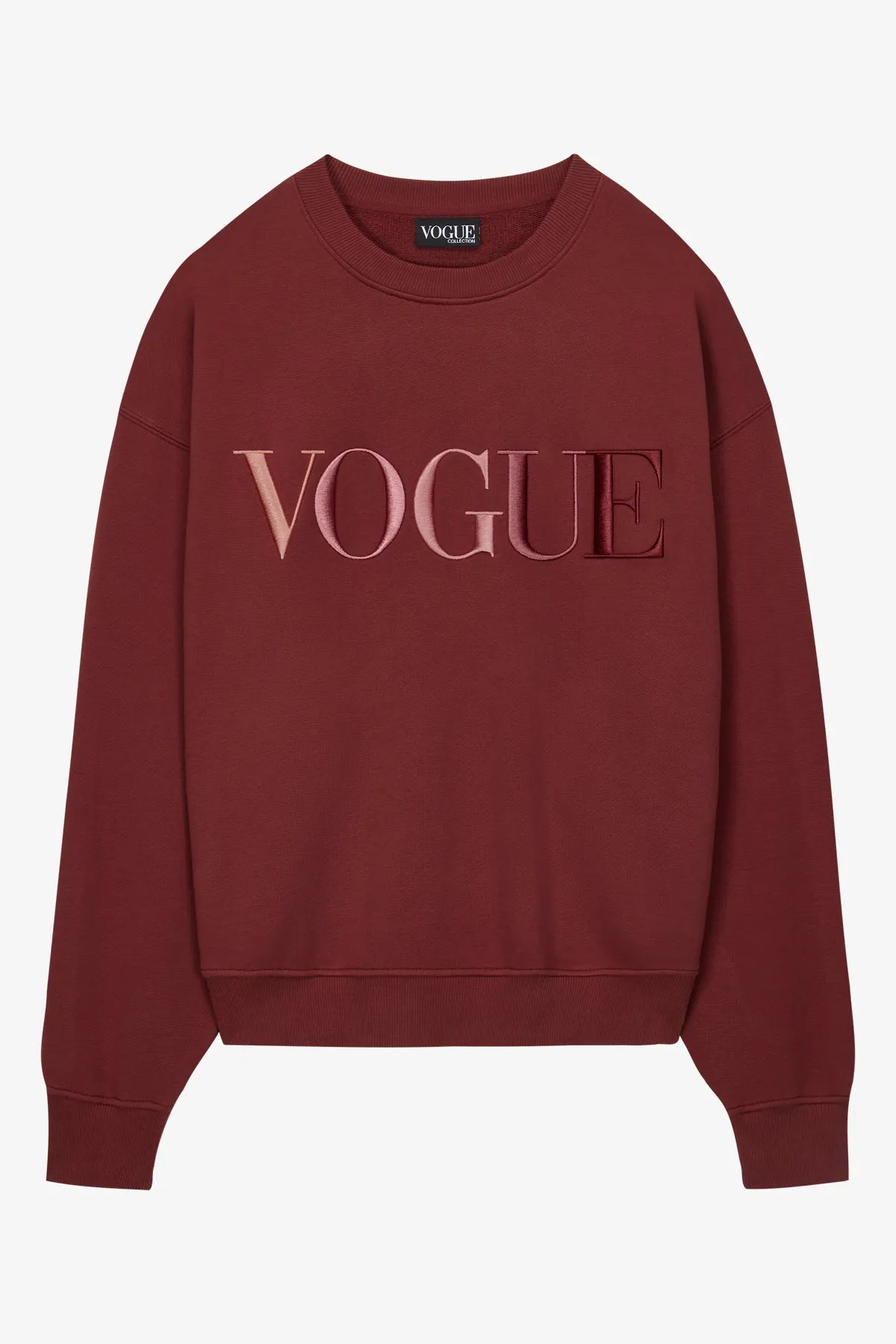 VOGUE Sweatshirt Bordeaux mit bunter Logo-Stickerei